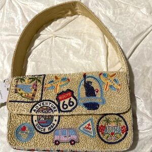 Beaded Travel Patch Bag ✈️ NYC Route 66 Adventure Statement Purse